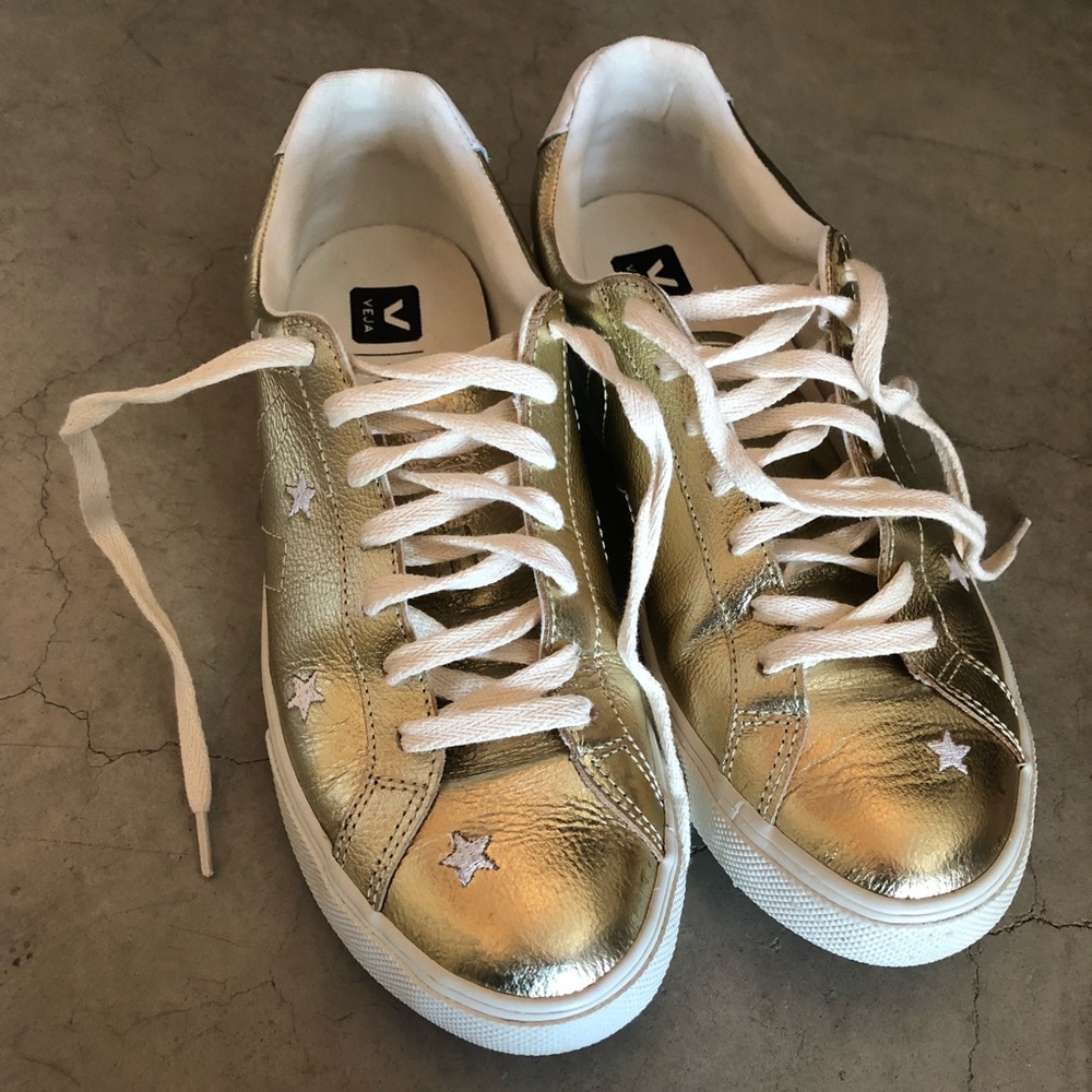 Gold and white star sneakers from VEJA x Madewell